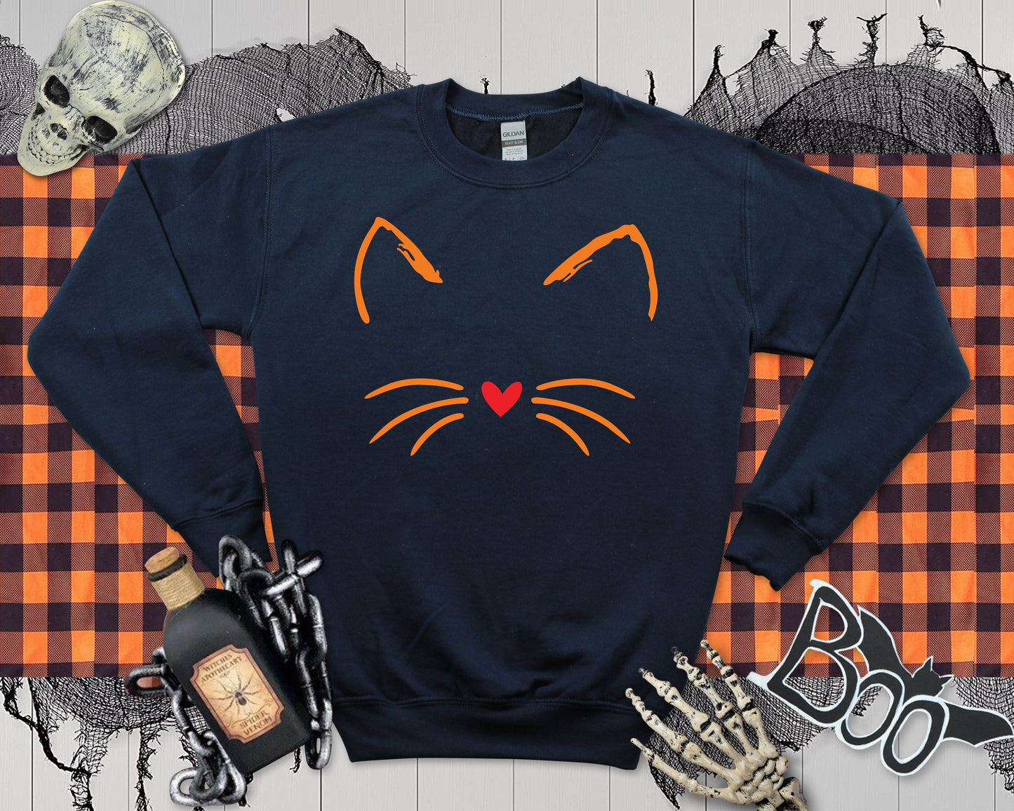 Halloween Cute Cat Sweatshirt Ladies Unisex, Funny Halloween Cat Lover Gift, Autumn Jumper, Fall Sweatshirt, Halloween Costume Gift