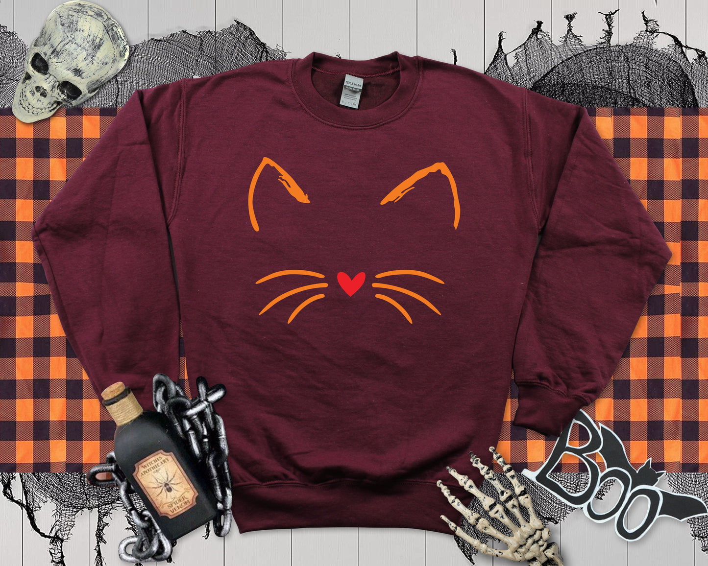 Halloween Cute Cat Sweatshirt Ladies Unisex, Funny Halloween Cat Lover Gift, Autumn Jumper, Fall Sweatshirt, Halloween Costume Gift