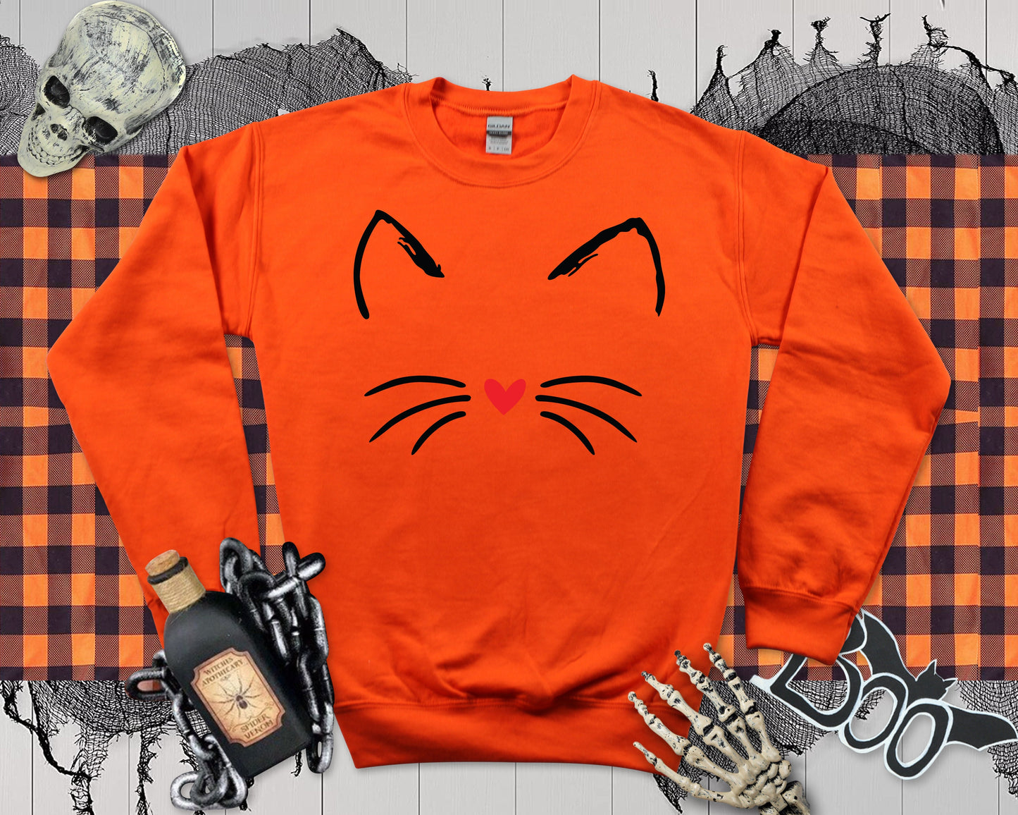 Halloween Cute Cat Sweatshirt Ladies Unisex, Funny Halloween Cat Lover Gift, Autumn Jumper, Fall Sweatshirt, Halloween Costume Gift