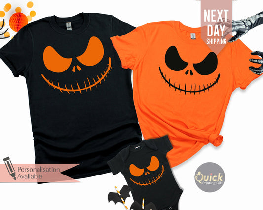 Matching Family Halloween Pumpkin Face T-Shirts: Funny Costume Tops