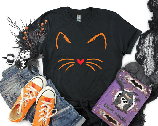Cute Cat Halloween Shirt, Funny Halloween Tshirt Tops, Halloween Party T-Shirt, Gothic Costume, Cat Lover Shirt Gift