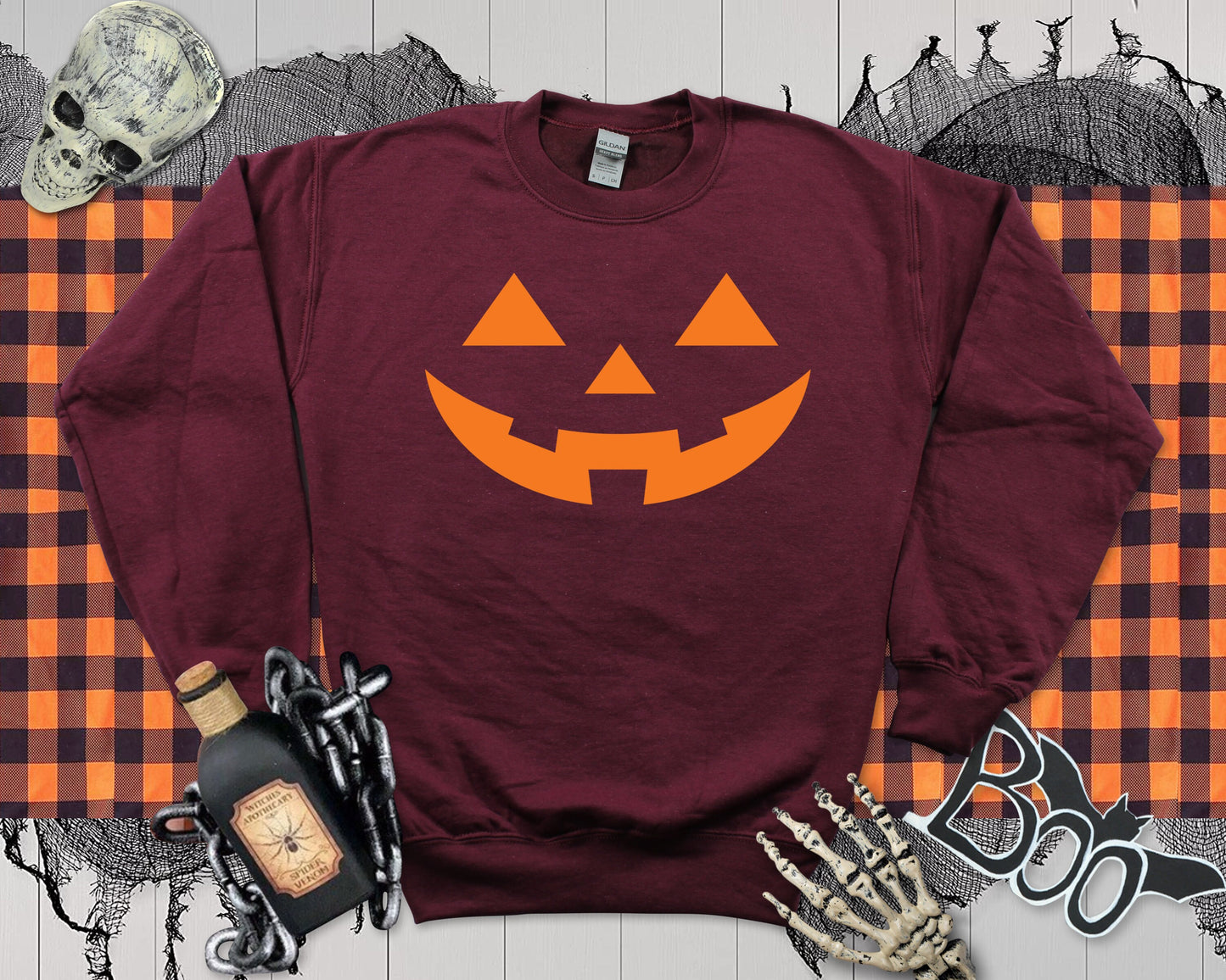 Pumpkin Face Halloween Sweatshirt: Unisex Costume Jumper
