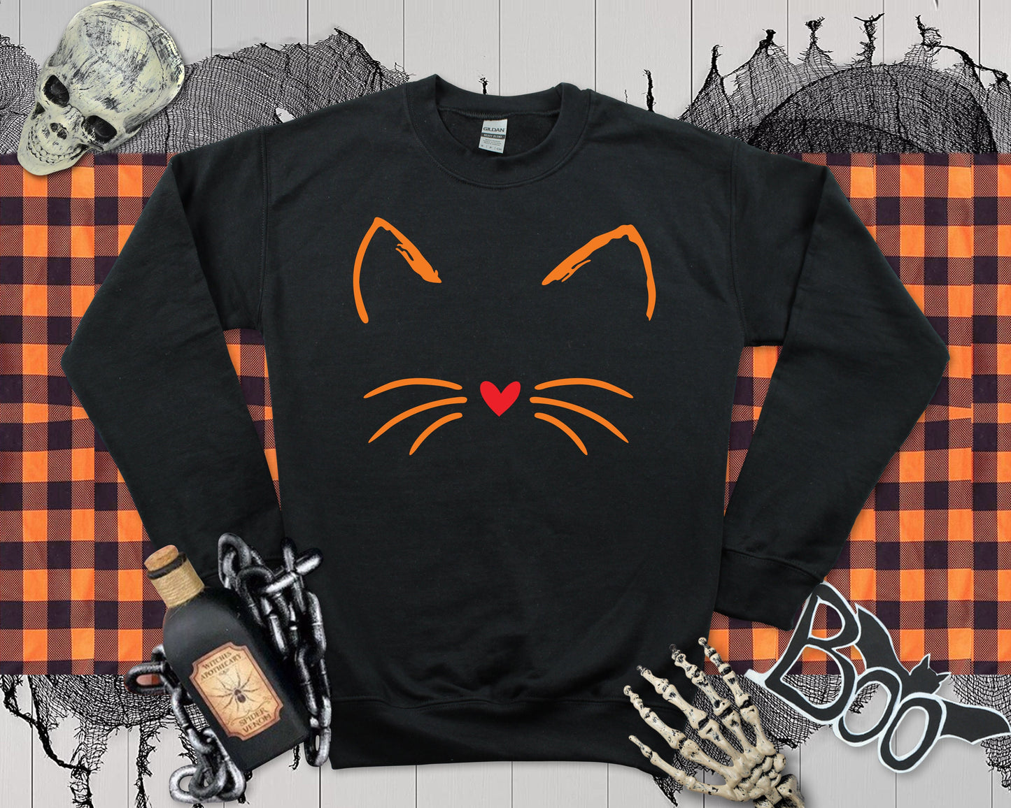 Halloween Cute Cat Sweatshirt Ladies Unisex, Funny Halloween Cat Lover Gift, Autumn Jumper, Fall Sweatshirt, Halloween Costume Gift