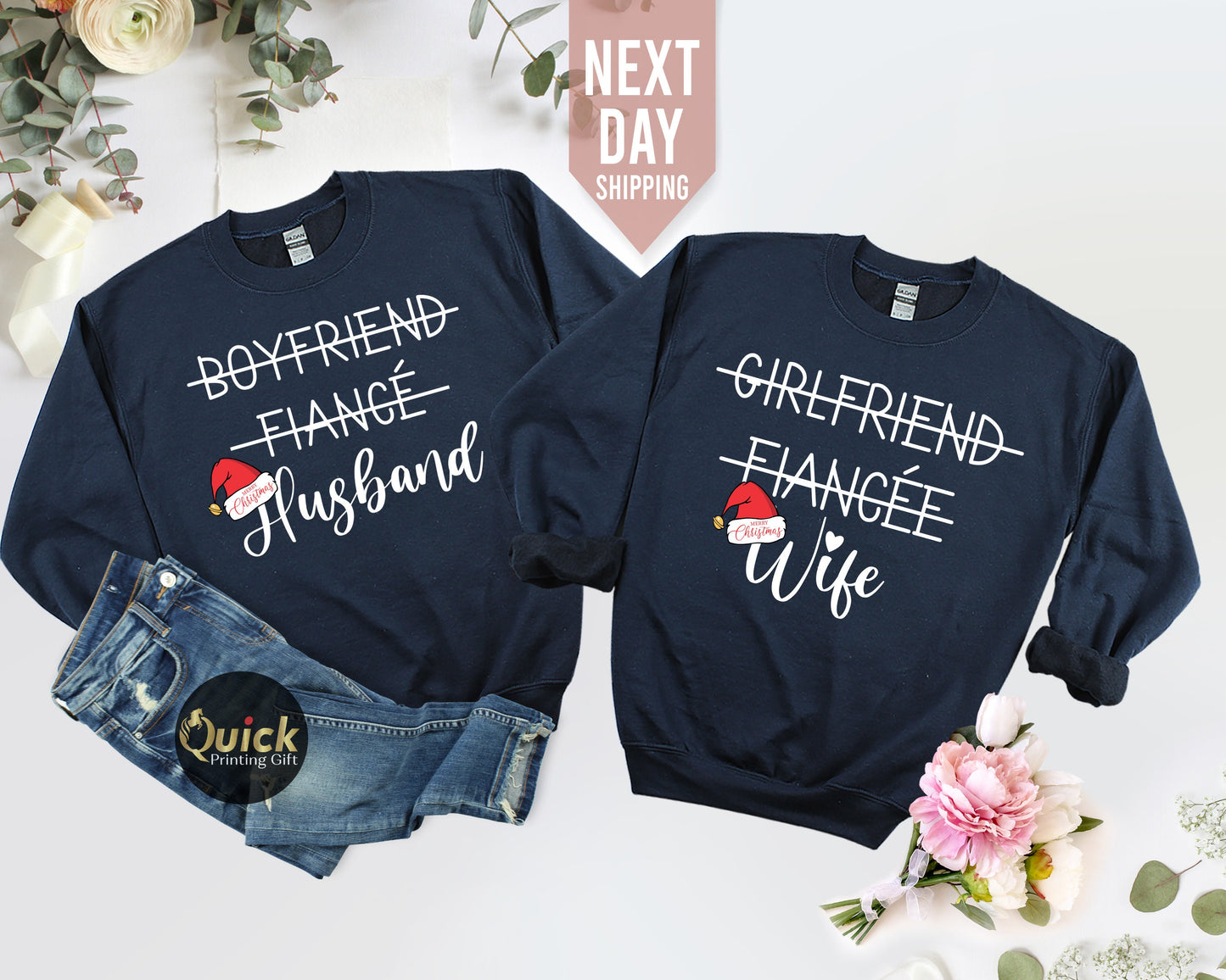 Hubby Wifey Matching Christmas Sweatshirt: Couple Jumper Gift