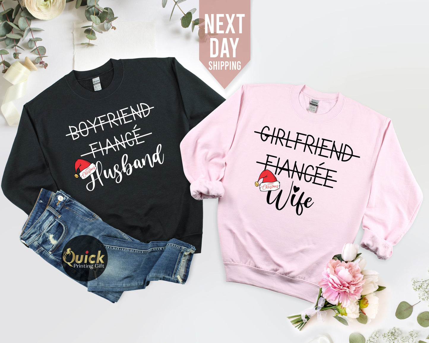 Hubby Wifey Matching Christmas Sweatshirt: Couple Jumper Gift