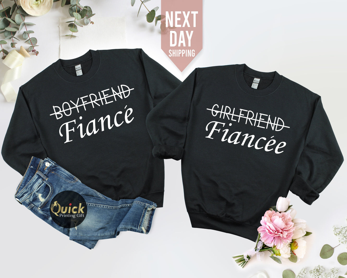 Boyfriend Fiance Sweatshirts, Girlfriend Fiancee Sweater, Matching Couple Christmas Jumper, Personalised Gift for Hubby Wife