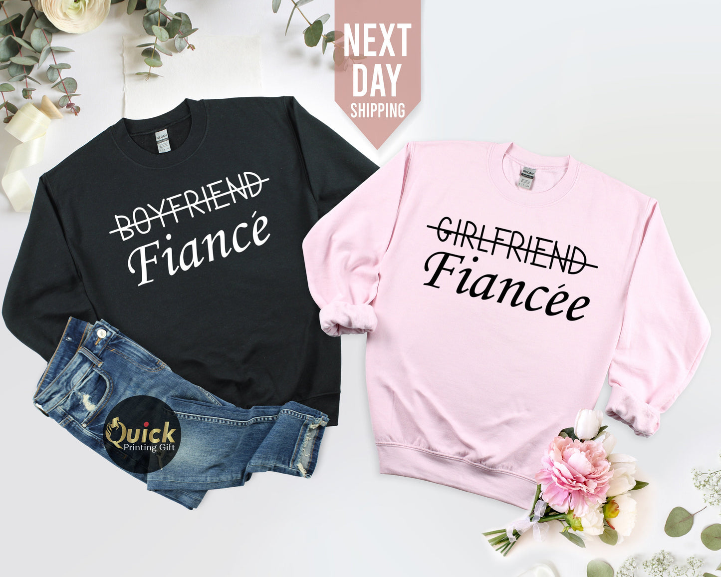 Boyfriend Fiance Sweatshirts, Girlfriend Fiancee Sweater, Matching Couple Christmas Jumper, Personalised Gift for Hubby Wife