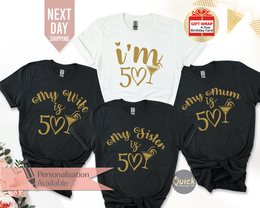 Personalised 50th Birthday Family Tshirt, Matching Birthday Party Tshirt for Women Men, Custom Birthday Gift for Dad Mum