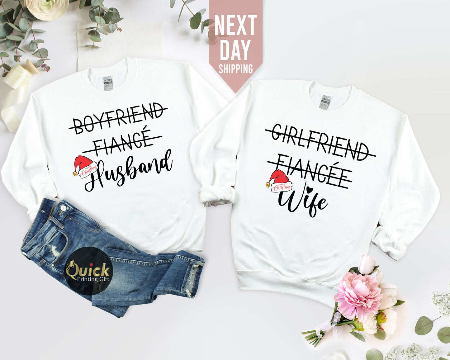 Hubby Wifey Matching Christmas Sweatshirt: Couple Jumper Gift