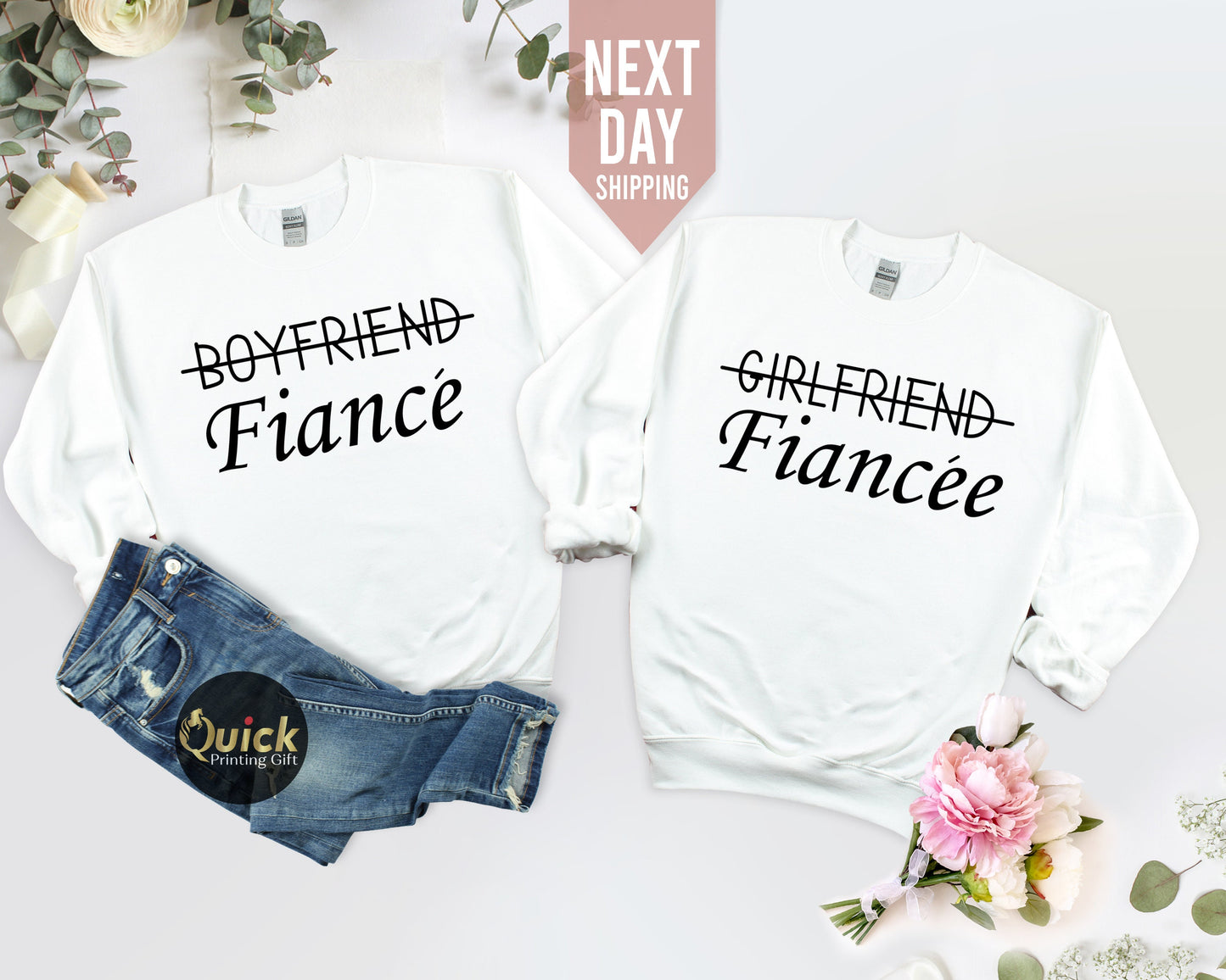 Boyfriend Fiance Sweatshirts, Girlfriend Fiancee Sweater, Matching Couple Christmas Jumper, Personalised Gift for Hubby Wife
