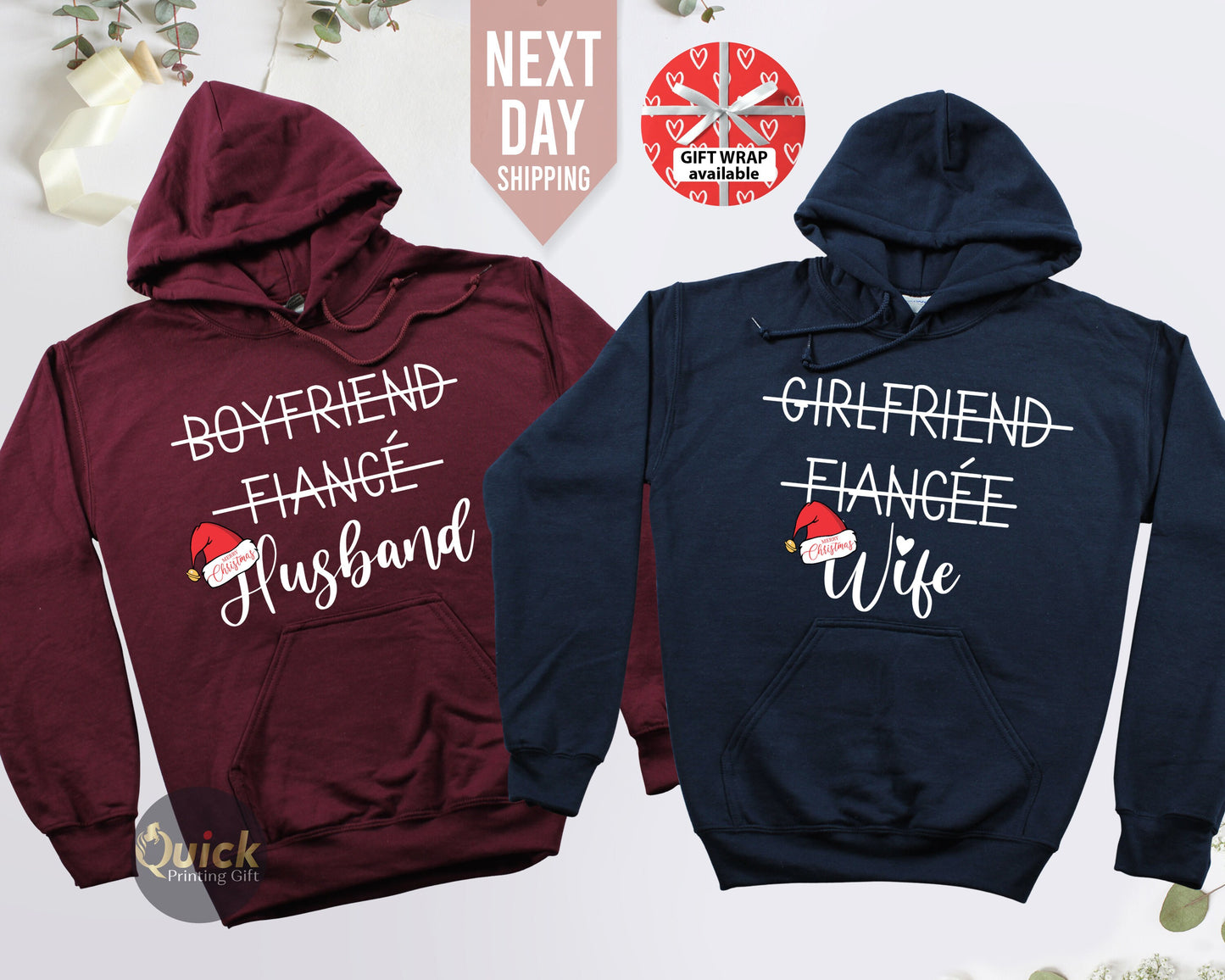 Matching Couple Christmas Hoodie: Hubby & Wifey Sweatshirt