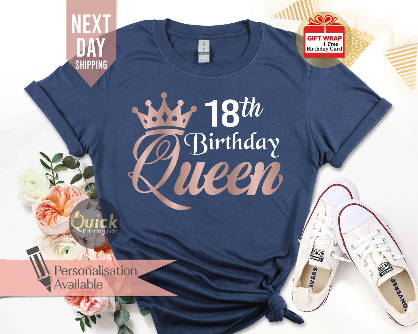 18th Birthday Queen Tshirt, 18th Birthday Party Shirts for Ladies Girls, Funny Birthday T Shirt, 18th Birthday Gift for Friend