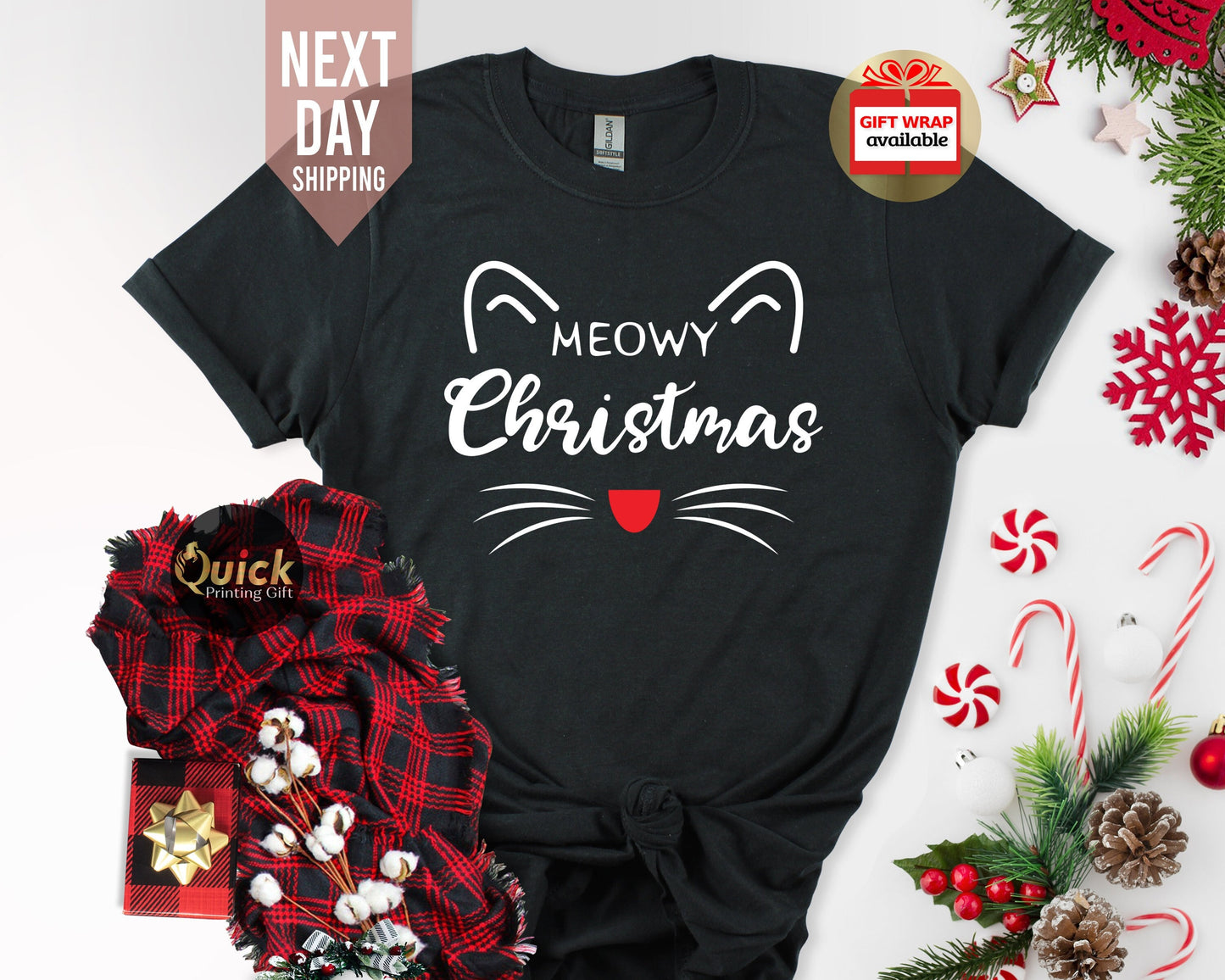 Meowy Christmas Cat T-Shirt: Funny Animal Lover Tee