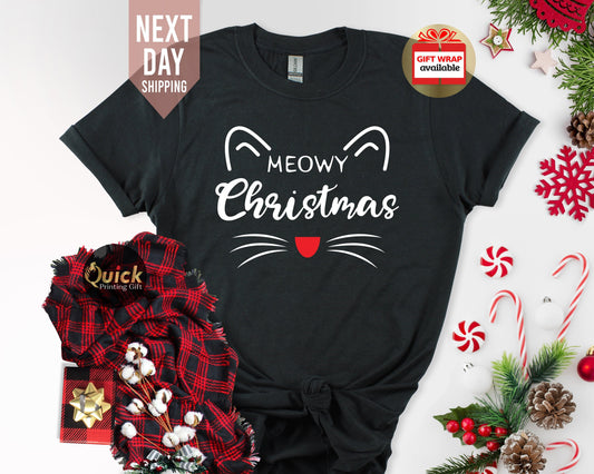 Meowy Christmas Cat T-Shirt: Funny Animal Lover Tee