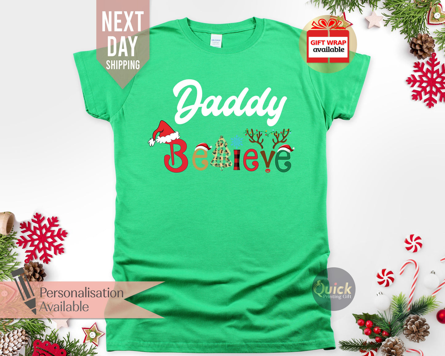 Personalised Family Matching Believe Christmas Shirts, Christmas Family Outfits, Christmas Party Shirt, Christmas Gifts for Dad Mum