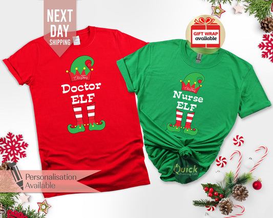 Nurse Elf Christmas Shirt, Funny Christmas Elf Tshirt Costume, Nhs Elf, Doctor Elf, Personalised Occupation Shirt, Christmas Gift for Nurse