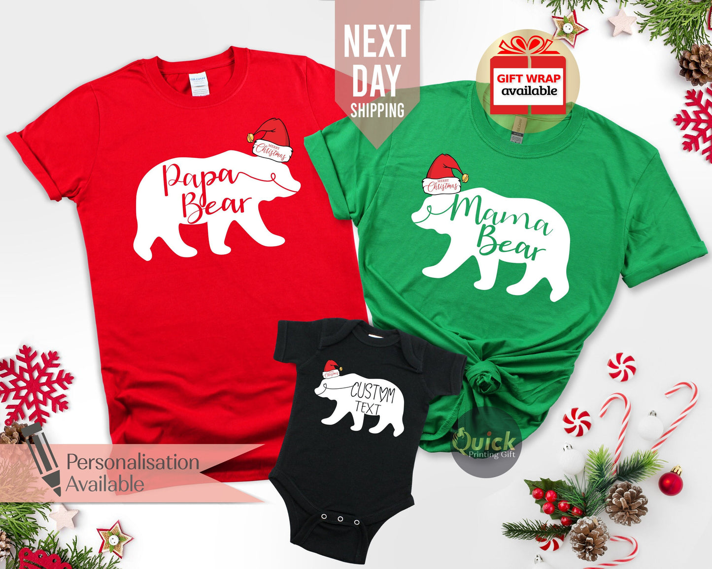 Matching Family Christmas Bear Shirts: Personalized Sibling Outfits