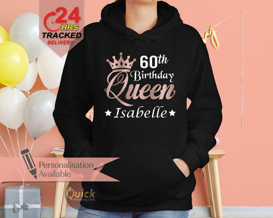Personalised 60th Birthday Gifts for Women, 60th Birthday Hoodie, Birthday Queen Hoodie, Vintage Birthday Gift, Xmas Gifts for Mum Grandma