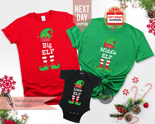 Personalised Family Matching Christmas Elf Shirts, Custom Elf Shirts, Big Elf Little Elf Shirt, Funny Christmas Tshirt, Xmas Gift for Kids
