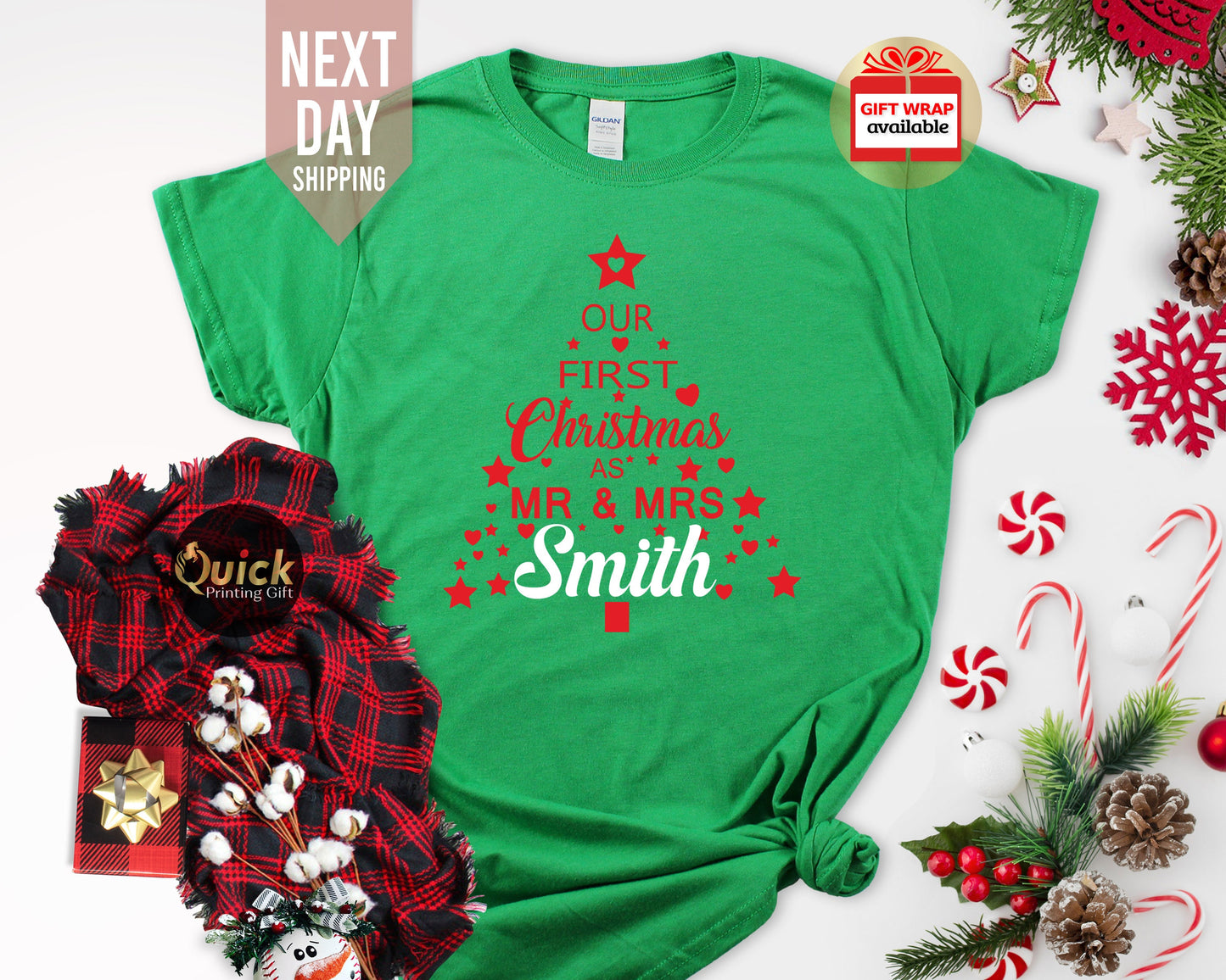 Personalized Couple Christmas T-Shirts: Mr & Mrs Newlywed Gift