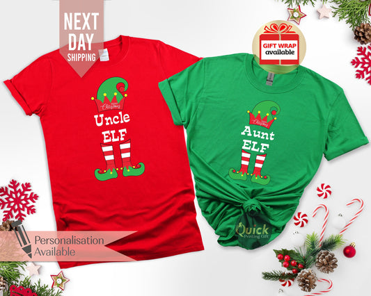 Uncle Aunt Elf Christmas Shirt, Funny Aunt Christmas Tshirt, Uncle Christmas Gift, Personalised Christmas Gift for Aunt