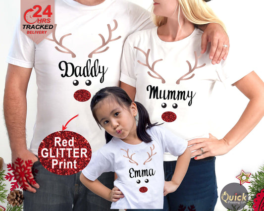 Personalized Reindeer Family Christmas T-Shirt: Matching Holiday Shirts