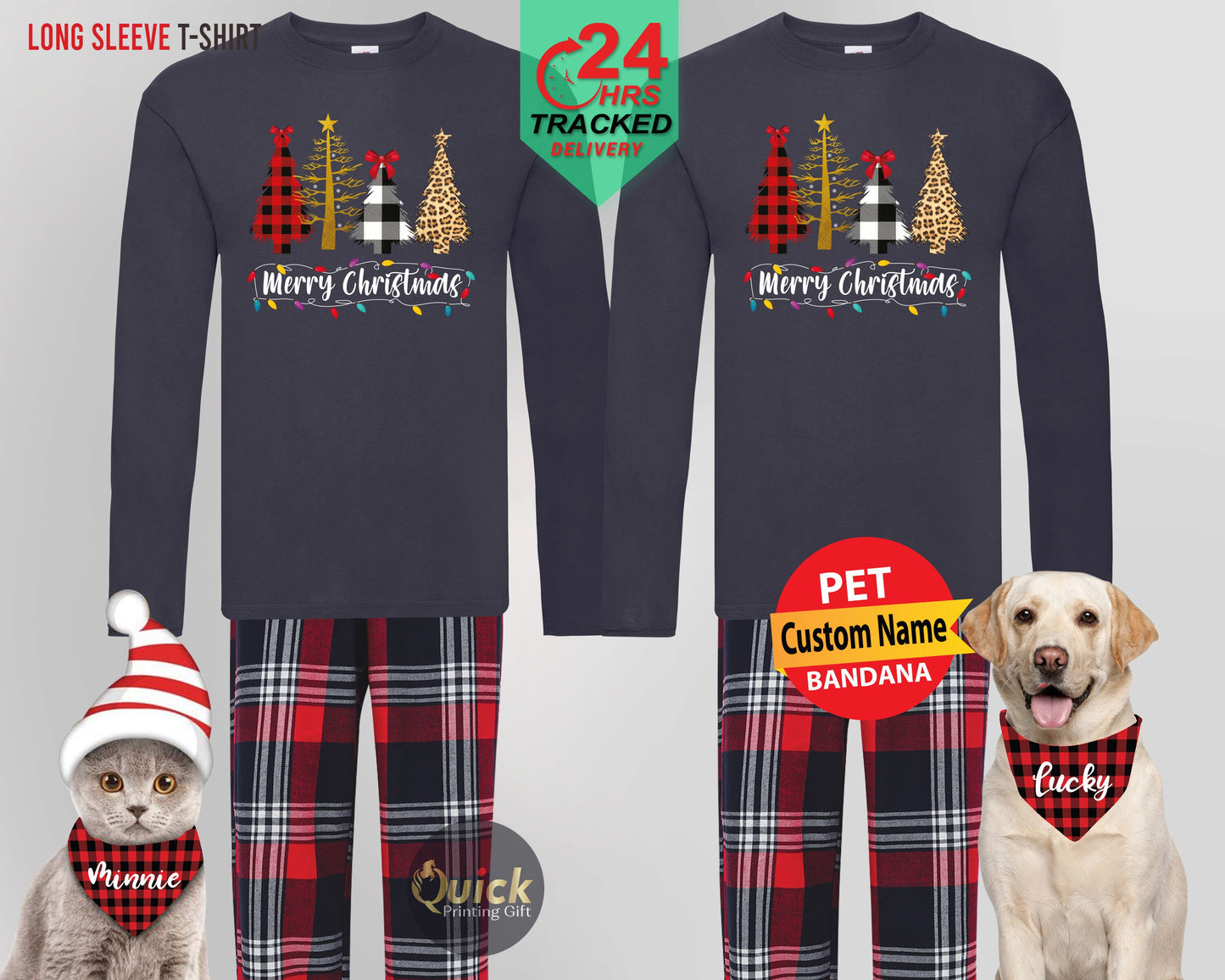Matching Family Christmas Pajamas: Long Sleeve Shirts & Flannel Pants