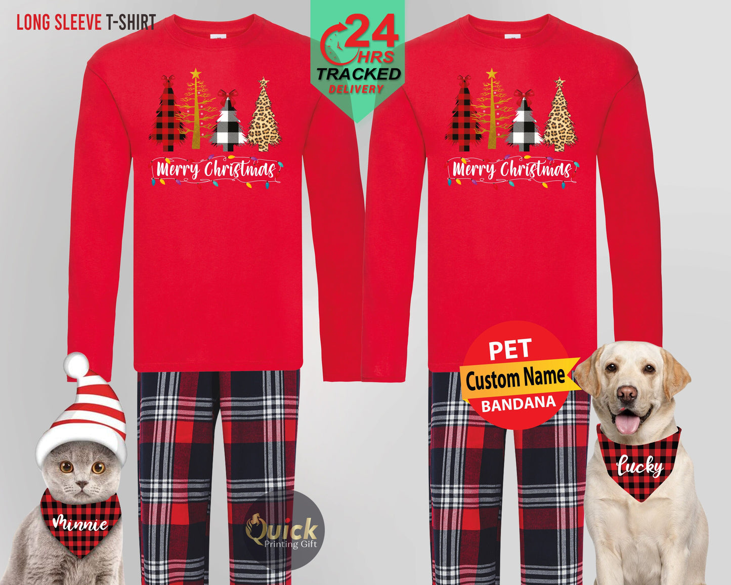 Matching Family Christmas Pajamas: Long Sleeve Shirts & Flannel Pants
