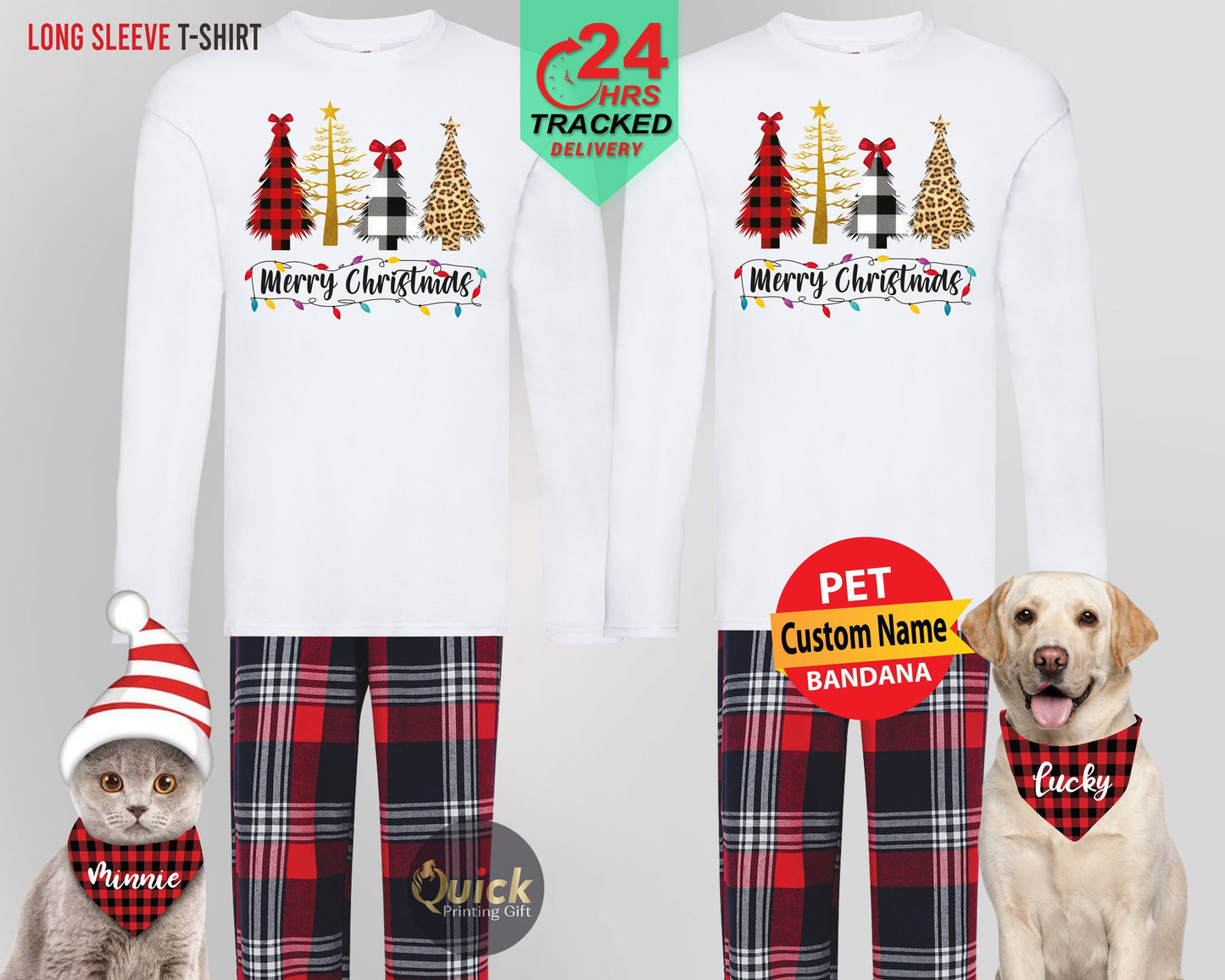 Matching Family Christmas Pajamas: Long Sleeve Shirts & Flannel Pants