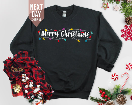 Merry Christmas Sweatshirt: Holiday Lights Jumper, Family Xmas Gift