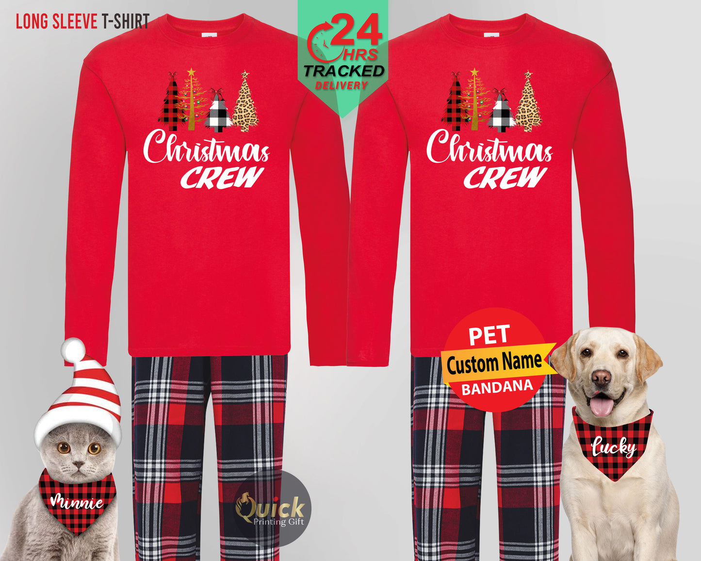 Matching Family Christmas Pajamas: Long Sleeve T-Shirt & Flannel Pants