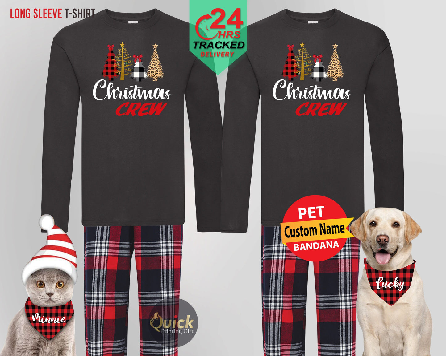 Matching Family Christmas Pajamas: Long Sleeve T-Shirt & Flannel Pants