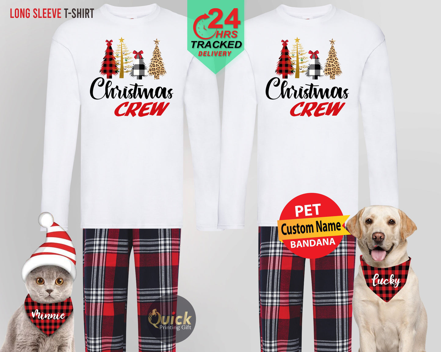 Matching Family Christmas Pajamas: Long Sleeve T-Shirt & Flannel Pants