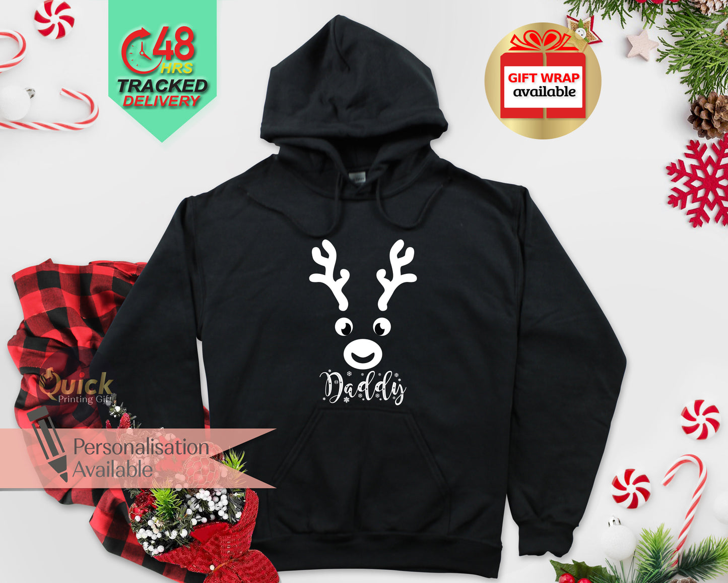 Personalized Reindeer Family Christmas Hoodie: Matching Cotton-Blend Outfits