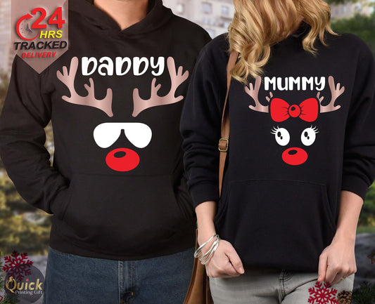 Personalized Reindeer Christmas Family Hoodies: Matching Couple Outfits