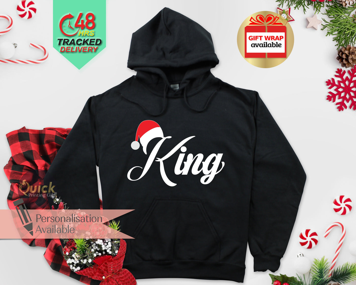 King Queen Matching Christmas Hoodies: Couple Holiday Outfits