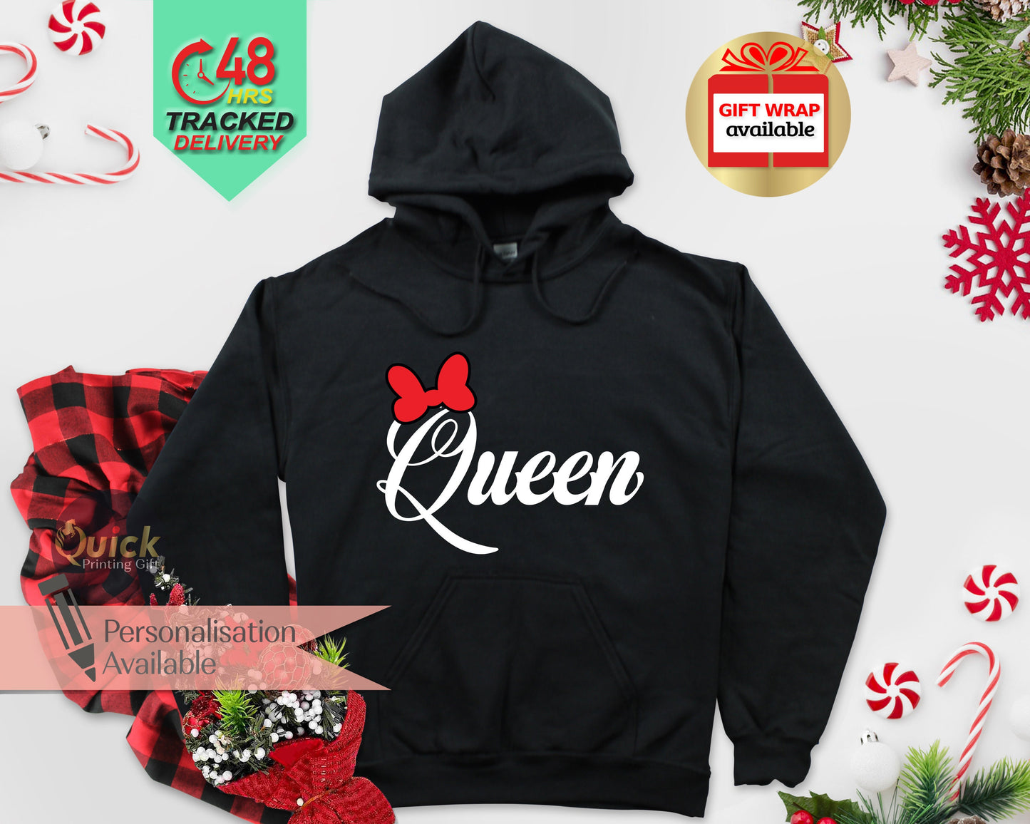 King Queen Matching Christmas Hoodies: Couple Holiday Outfits