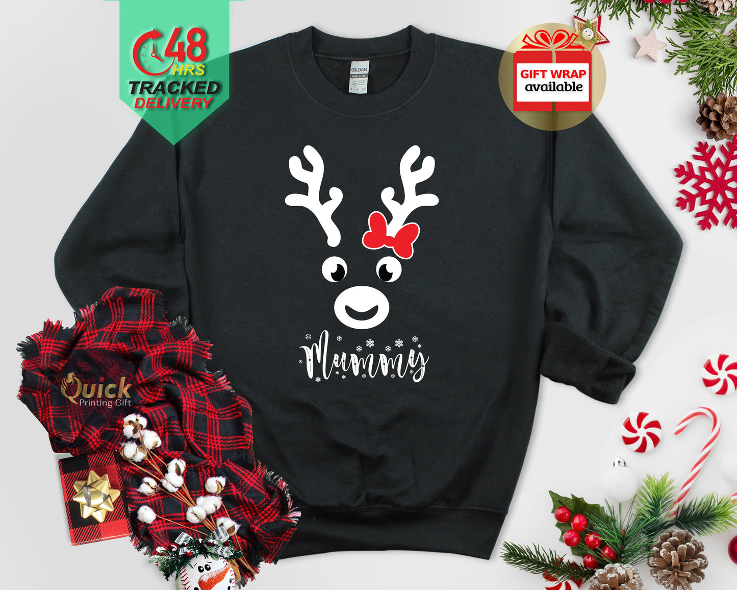 Personalized Reindeer Christmas Sweatshirt: Matching Family Jumpers