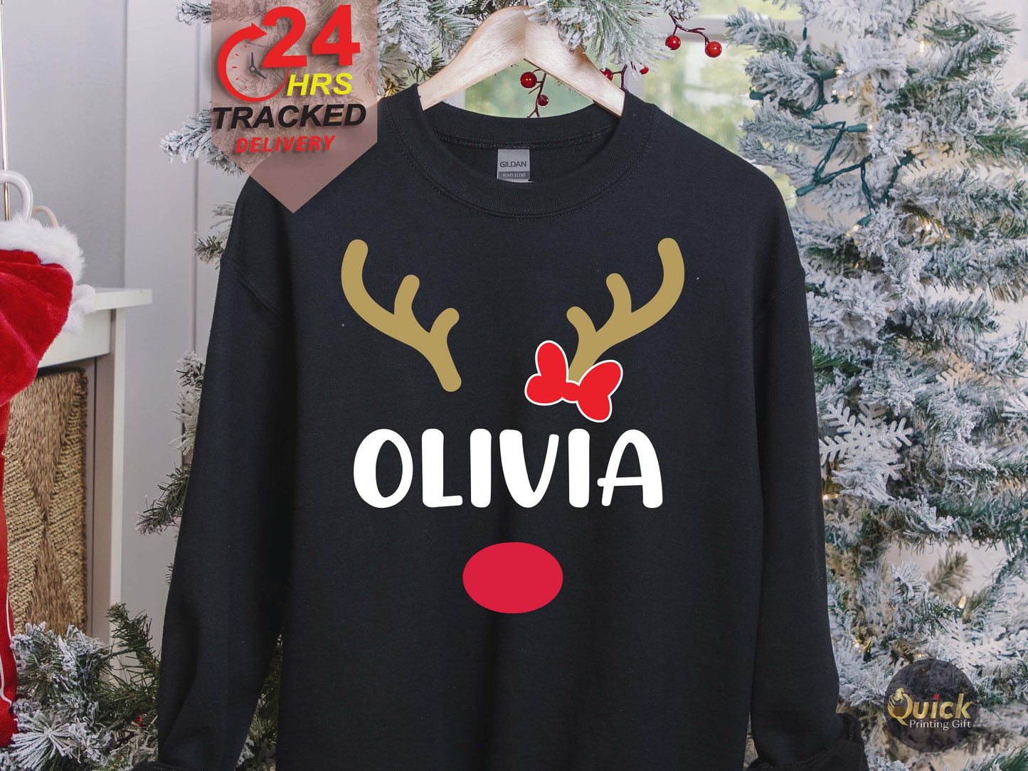 Personalized Reindeer Family Christmas Sweatshirt: Matching Holiday Jumpers