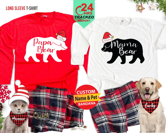 Personalised Matching Family Christmas Pyjamas, Christmas Long Sleeve Bear Family Tshirt, Dad and Son Matching Tshirt, Dad Mum Xmas Gifts