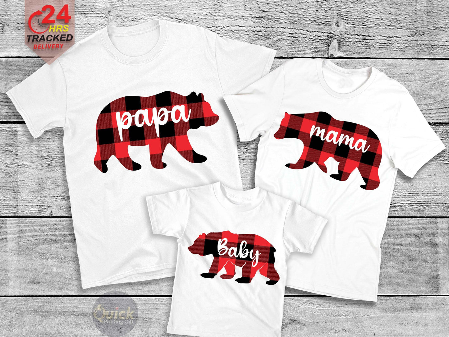 Personalized Family Christmas Shirts: Buffalo Plaid Bear Matching Outfits