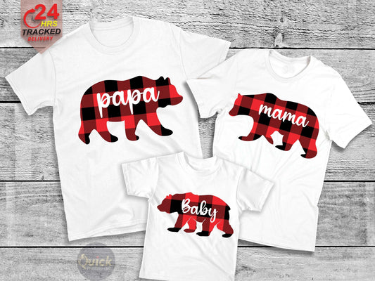 Personalized Family Christmas Shirts: Buffalo Plaid Bear Matching Outfits