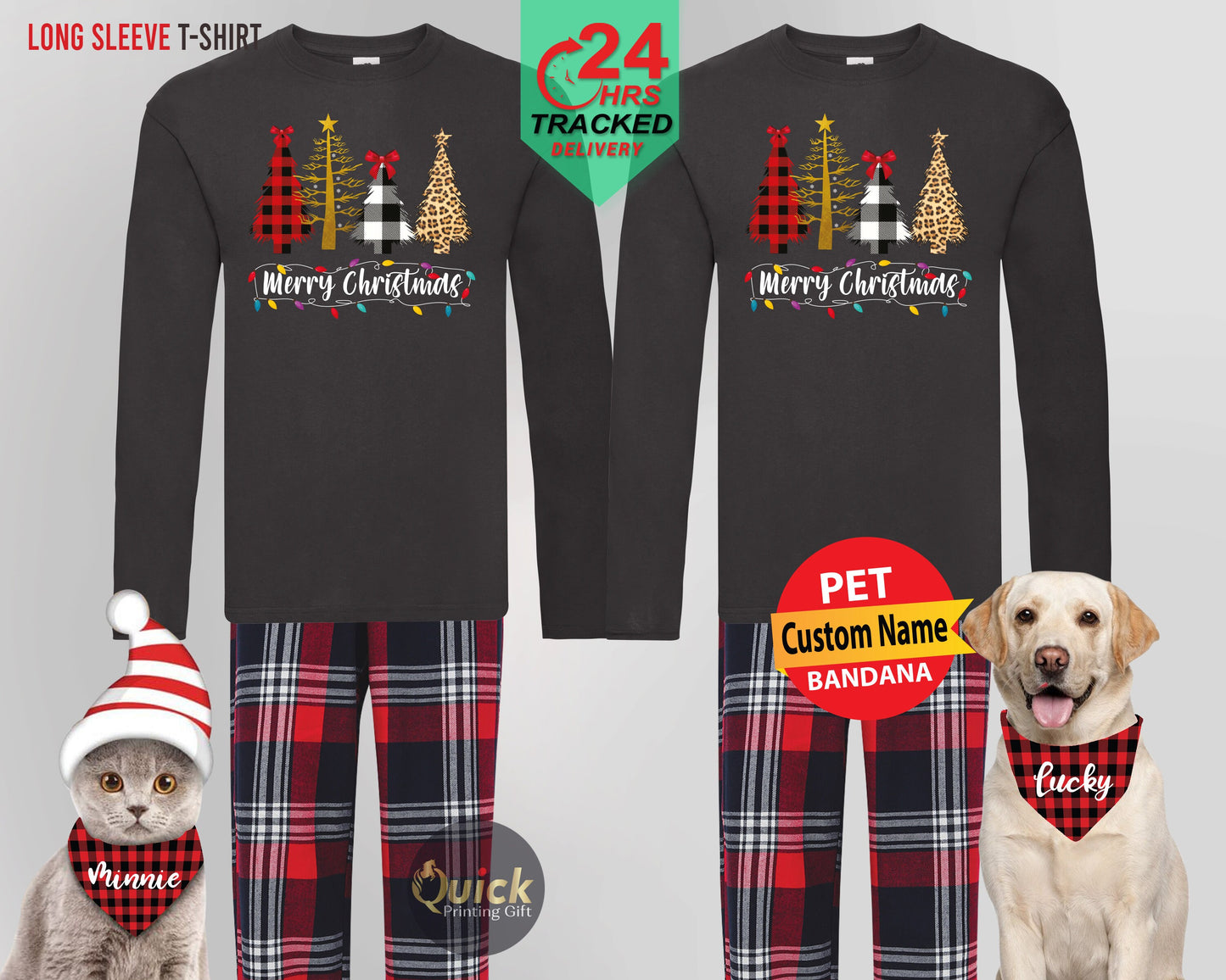 Matching Family Christmas Pajamas: Long Sleeve Shirts & Flannel Pants