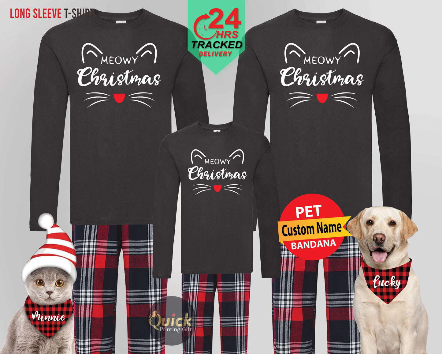 Meowy Christmas Family Pajamas: Cat Lover Long Sleeve T-Shirt Set