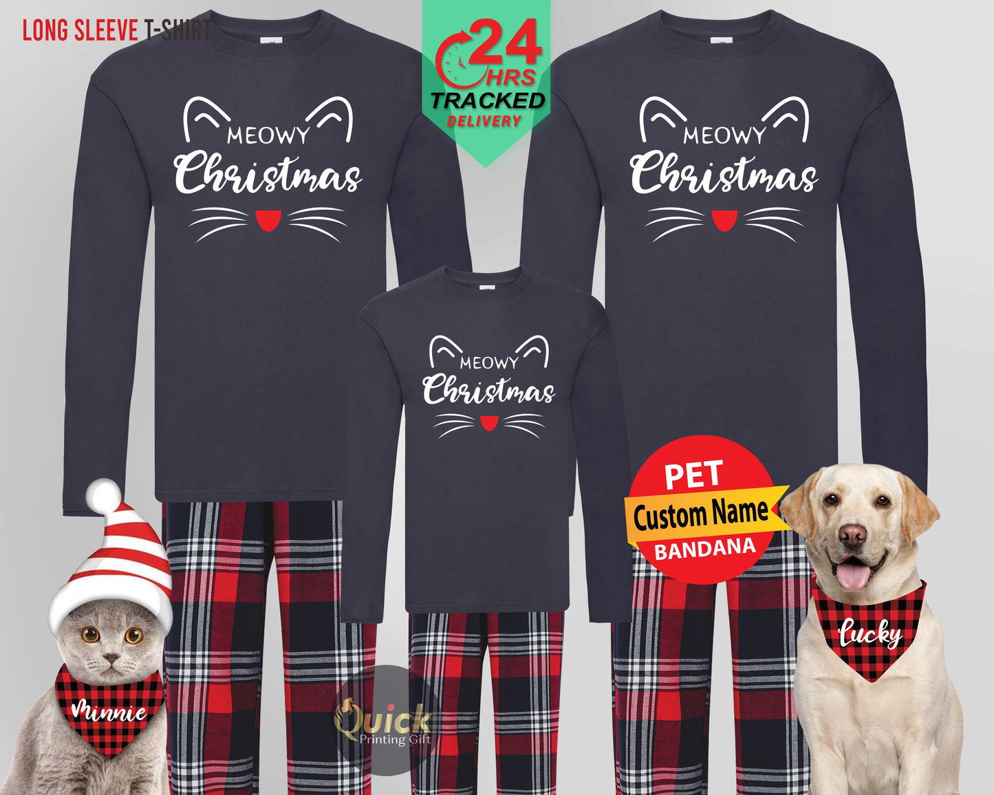 Meowy Christmas Family Pajamas: Cat Lover Long Sleeve T-Shirt Set