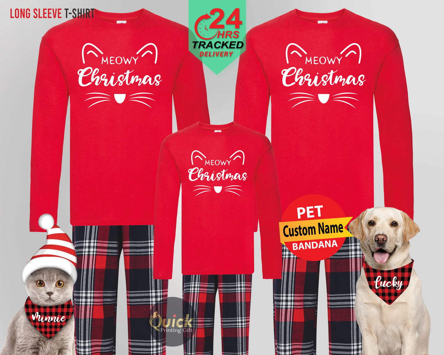 Meowy Christmas Family Pajamas: Cat Lover Long Sleeve T-Shirt Set