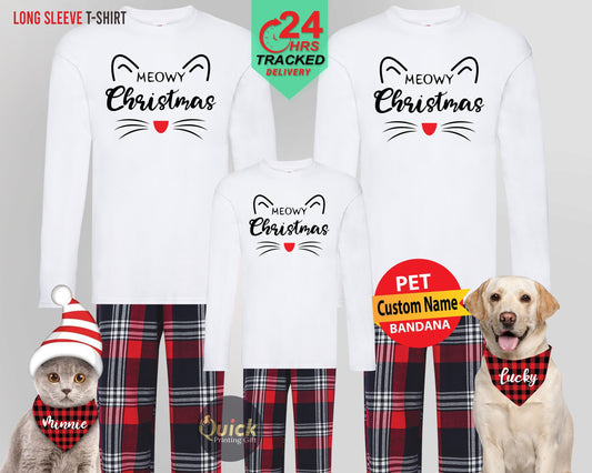 Meowy Christmas Family Pajamas: Cat Lover Long Sleeve T-Shirt Set