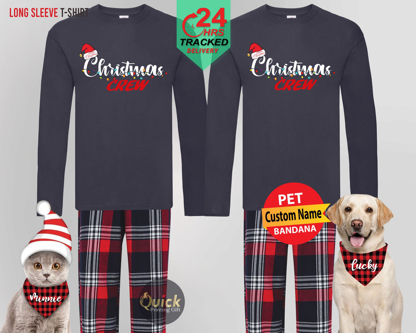 Matching Christmas Crew Family Pajamas: Long Sleeve Cotton Set