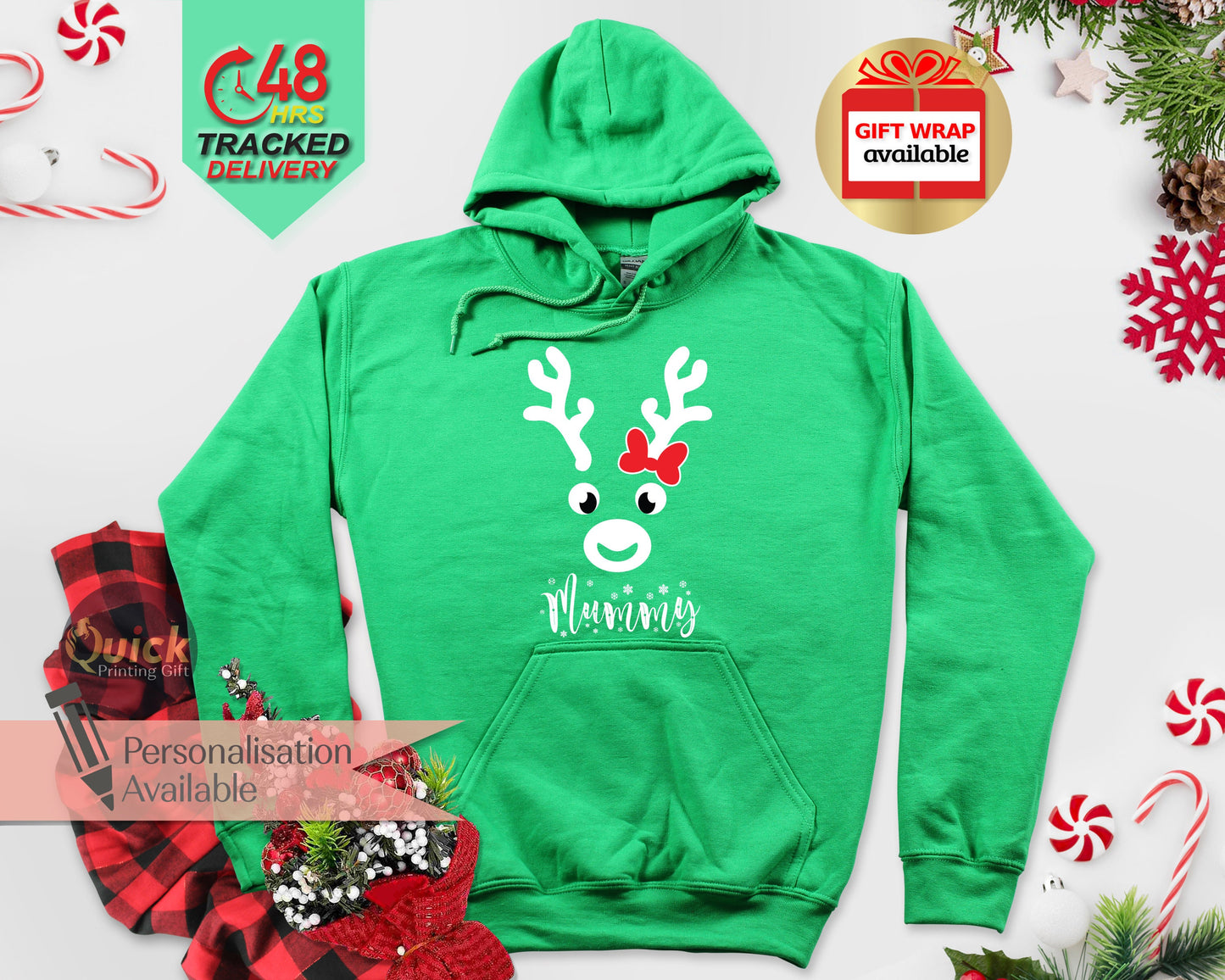 Personalized Reindeer Family Christmas Hoodie: Matching Cotton-Blend Outfits