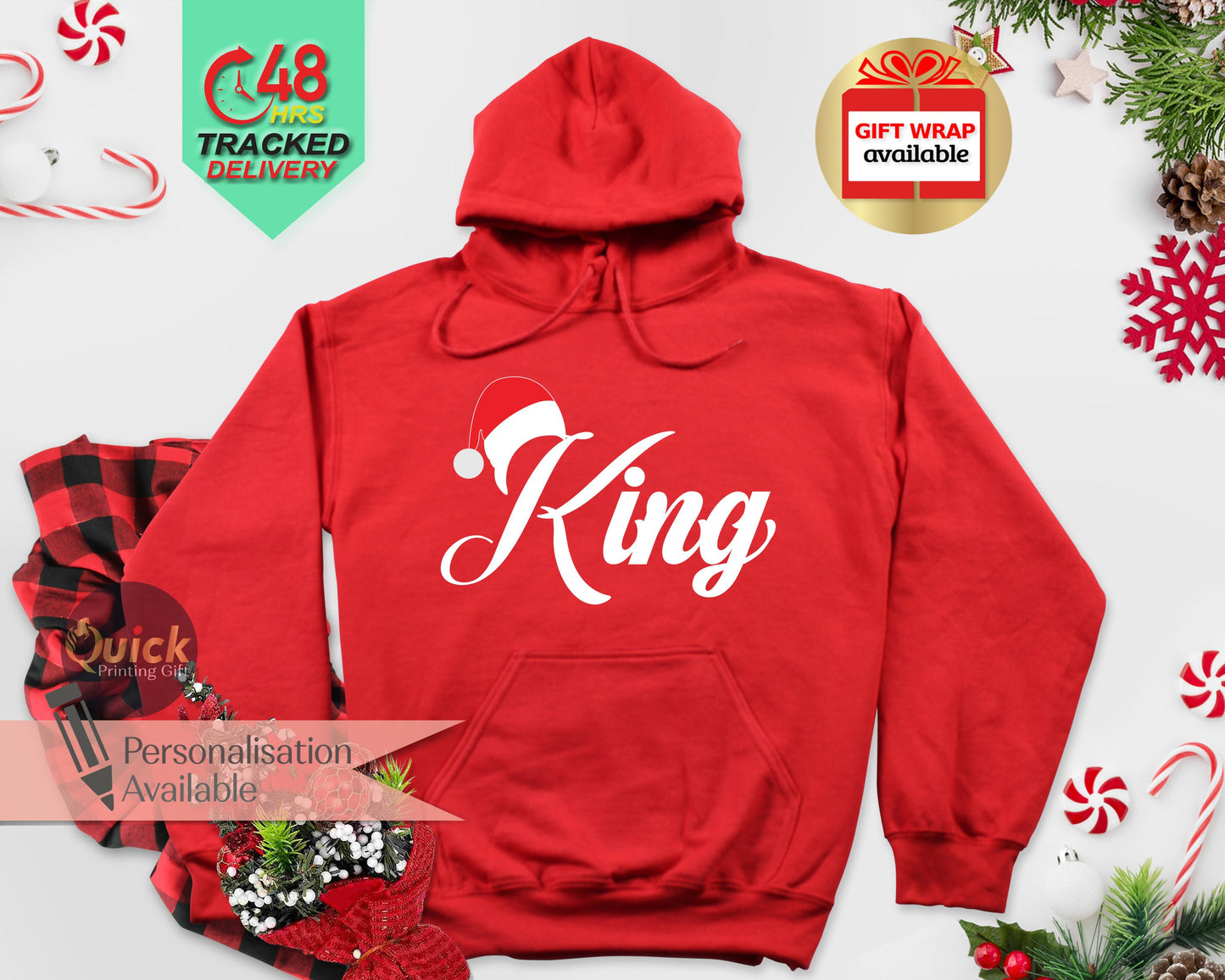 King Queen Matching Christmas Hoodies: Couple Holiday Outfits